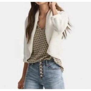CABI Half Circle Sweater Open Cardigan Bright White Sz S #6231 - EUC